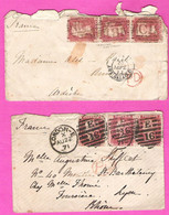 Grande Bretagne  Victoria 1 Penny Dentelé Planche 142 Bande De 3 Sur Lettre Pour Annonay PD Rouge + Amb.Calais 1877 - Storia Postale