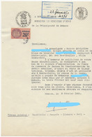 FISCAUX DE MONACO  DIMENSION N°21  20F Saumon Sur Papier Timbre 2fr + Complément 1948 9 Février 1950 - Fiscale Zegels
