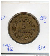5 Francs Lavrillier Alu Bronze 1945 C. Gadoury 766 - 5 Francs