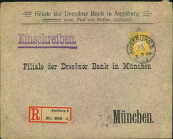 1909, 40 Pfg. Wappen Als EF Auf Bank-Einschreiben Ab AUGSBURG - Covers & Documents