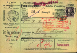 1912, 80 Pfg. Ludwig III Als EF Auf Paketkarte Ab NÜRNBERG In Die Schweiz - Bayern (Baviera)