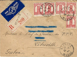 1944- Enveloppe RECC. Par Avion De BERKANE  Affr. à 7,50 F  ( 1,50 F X 5 )  Pour Libreville ( Gabon ) - Otros & Sin Clasificación