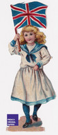 Rare Chromo Découpis Fille Fillette En Robe Drapeau Angleterre Patriotisme - Little Girl English Flag Patriotic A46-59 - Ragazzi