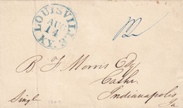 Stampless Cover, Louisville KY (Kentucky), Blue Postmark, To Indianapolis IA (Iowa), 14 August 1844, Manuscript '12' - …-1845 Vorphilatelie