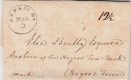 Stampless Cover, Annaps (Annapolis) Md (Maryland) Black Postmark, To Hagers Town (MD), 3 March 1819, 12 1/2c Rate - …-1845 Prefilatelia