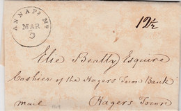 Stampless Cover, Annaps (Annapolis) Md (Maryland) Black Postmark, To Hagers Town (MD), 3 March 1819, 12 1/2c Rate - …-1845 Prephilately