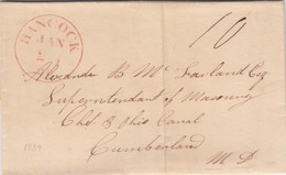 Stampless Cover, Hancock Md (Maryland), Red Circle To Cumberland MD 26 January (1839), 10c Rate - …-1845 Prephilately