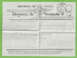 História Postal - Filatelia - Telegrama - Telegram - Philately - Timbres - Stamps - Macau - Macao - China - Portugal - Lettres & Documents