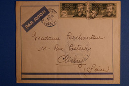 M20 AEF CONGO BELLE LETTRE CENSUREE 1940 POINTE NOIRE POUR CLICHY FRANCE+ PAIRE DE T.P+ AFFRANCHISSEMENT PLAISANT - Storia Postale