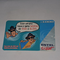 Chile-entel Ticket-(192)-($3.000)-(212-267-601-590)-(30/9/2002)-(look Outside)-used Card+1card Prepiad Free - Cile