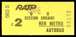 Ticket  RATP RER METRO AUTOBUS 2e Classe U U Section Urbaine - Zonder Classificatie