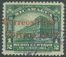 NICARAGUA 1929 1/2 C Dunkelgrün Gest. Kab.-Stück, ABART: Selt. Doppelaufdruck R! - Nicaragua