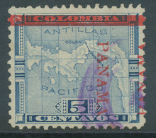 PANAMA 1903 5C Blau Landkarte Roter Aufdruck ABART Linker PANAMA-AUFDRUCK FEHLT - Panama