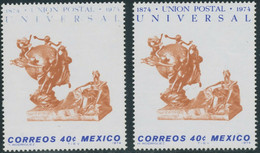 MEXICO 1974 100 Jahre Weltpostverein (UPU) 40 C Postfr. ABART DRY PRINT OF BLUE - Mexique