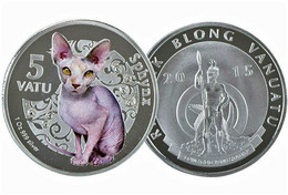 VANUATU Plaqué Argent 1 Oz (env 30 G) 999 SILVER Plated CHAT SPHYNX 2015 - Vanuatu