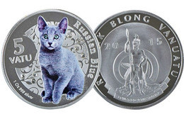 VANUATU Plaqué Argent 1 Oz (env 30 G) 999 SILVER Plated CHAT RUSSIAN BLUE 2015 - Vanuatu