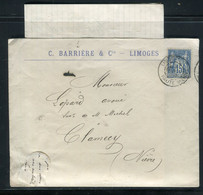 Enveloppe Commerciale Avec Contenu De Limoges Pour Clamecy En 1892 - Ref M16 - 1877-1920: Periodo Semi Moderno