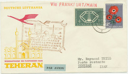 LUXEMBURG 1956 Selt. Mitläuferpost Mit Deutsche Lufthansa FRANKFURT - TEHERAN - Storia Postale