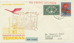 LUXEMBURG 1956 Selt. Mitläuferpost Mit Deutsche Lufthansa FRANKFURT - TEHERAN - Covers & Documents