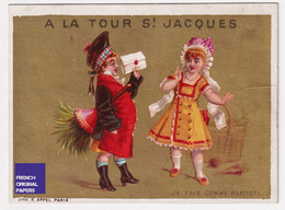 Chromo 1880 Appel Tour Saint Jacques Paris Domestique Cuisinière Plumeau Mode Robe Victorian Trade Card A45-61 - Sonstige & Ohne Zuordnung