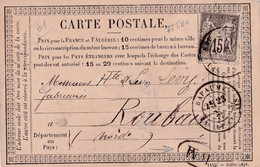 PAS DE CALAIS ( 61 ) « BAPAUME »  CPI Ordinaire - Tarif à 15c. (15.1.1873/30.4.1878)  N°77 T.IIA -  15c. SAGE - Cartes Précurseurs