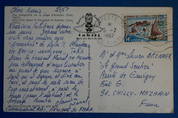 M22 POLYNESIE BELLE CARTE 1968 POUR CHILLY MAZARIN FRANCE + AFFRANCHISSEMENT PLAISANT - Briefe U. Dokumente