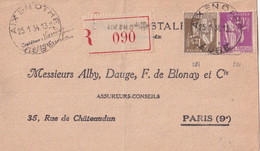 10 - AUBE « AIX EN OTHE » CPI Ordinaire Recommandée - Tarif à 1F65 (18.7.1932/11.7.1937) * C.P. Ord. : 40c. + Dr.Fixe Re - Private Stationery