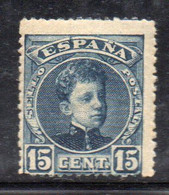 Y1378 - SPAGNA 1901 , Alfonso XIII : 15 Cent Unificato N. 215 Azzurro Nero ** MNH - Nuevos