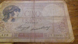 2 Billets De Cinq Francs Type Violet - 5 F 1917-1940 ''Violet''