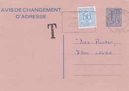 Carte Entier Postal Avis Changement D'adresse + Timbre T Taxe Châtelineau à Leuze - Aviso Cambio De Direccion