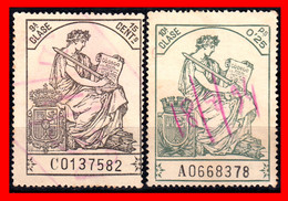 ESPAÑA 2 ( POLIZAS FISCALES ) TIMBRES 10ª CLASE VALOR 15 Y 25 CENTIMOS  NºC0137582 Y POLIZA A0668378 SERIE AÑO 1919-126 - Fiscales