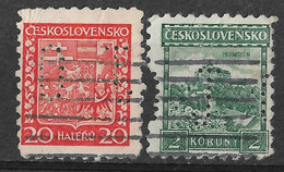 Czechoslovakia 1929 20H & 2K With Perfins. Mi 279 288/Sc 134 154. Used #wca - Variétés Et Curiosités