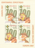 SCOUT,EUROPA CEPT 2007 MINISHEET X4 STAMPS , **, Used,FACE VALUE! ROMANIA. - Full Sheets & Multiples