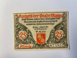 Allemagne Notgeld Mainz 25 Pfennig - Collections