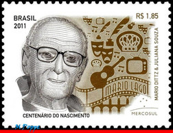 Ref. BR-3205 BRAZIL 2011 AUTHORS, MARIO LAGO, 100TH, BIRTHDAY, FAMOUS PEOPLE, MERCOSUL, MNH 1V Sc# 3205 - Nuovi