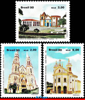Ref. BR-2231-33 BRAZIL 1990 CHURCHES, RELIGIOUS ARCHITECTURE,, MI# 2342-44, SET MNH 3V Sc# 2231-2233 - Nuovi
