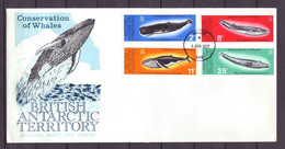 British Antarctic Territory (BAT) 1977 Mi.No. 64 - 67  Whale  FDC 40,00 € - Brieven En Documenten