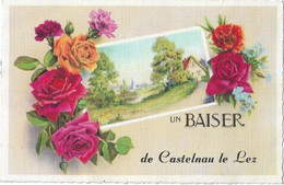 Un Baiser De CASTELNAU LE LEZ - Carte Couleur (roses Et Oeillets) - Castelnau Le Lez