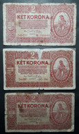 Lot 3 Banknotes Hungary 2 Korona 1920 (2) - Hungría