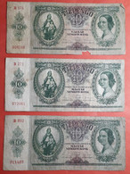 Lot 3 Banknotes Hungary 10 Pengo 1936 (1) - Hongarije