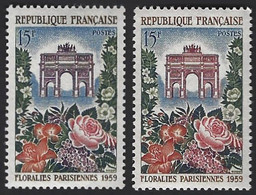 France Arc Du Carroussel N°1189b** 15 FR Variété Arc De Triomphe Bleu Violet Avec Normal Pour Comparaison Signé Calves - Neufs