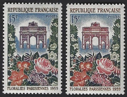 France Arc Du Carroussel N°1189b** 15 FR Variété Arc De Triomphe Bleu Violet Avec Normal Pour Comparaison Signé Calves - Unused Stamps