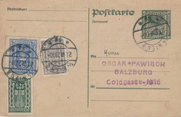 Infla Ganzsache 12 1/2 Kronen & 12 1/2 + 75 + 100 Kronen - Wien 27.7.1923 - Briefmarkenhändlerverein Wien Auskunft - Briefe U. Dokumente