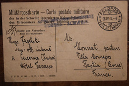 1917 Feldpost Prisonnier Guerre Interné En Suisse Pour Corse France Poste De Campagne Reich Allemagne Cover Germany KG - WW I