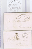 Ireland Belfast 1819 Fancy Mileage Cds BELFAST 80 On Two Letters To Glenarm, One Returning Altered Bank Note "£1 To £3" - Prephilately