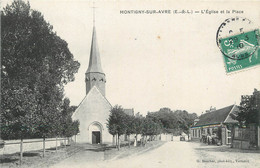 / CPA FRANCE 28 "Montigny Sur Avre, L'église Et La Place" - Montigny-sur-Avre