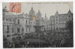 (RECTO / VERSO) MONTE CARLO EN 1911 - N° 1135 - HOTEL DE PARIS - TIMBRE ET CACHET DE MONACO - CASSURE ANGLE HT A G.  CPA - Hoteles