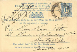NEW SOUTH WALES 1910 1 1/2 D VFU Postal Stationery Double Postcard To URUGUAY RR - Lettres & Documents