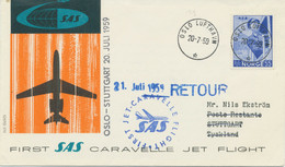 NORWAY 1959, First Flight SAS First Caravelle Jet Flight "OSLO - STUTTGART" - Lettres & Documents