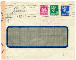 NORWEGEN 1944 MiF Posthorn 5 Ö Und Wappenlöwe 10 Und 30 Ö Auf Bedarfs-LuftpostBf - Lettres & Documents